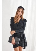 Rochie din velur cu volane si drapaj, neagra 7524 - Magazin online - Boutique